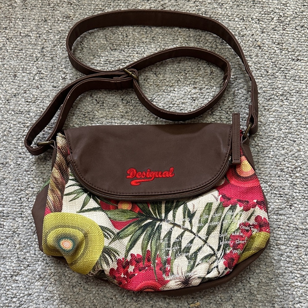 Desigual Brown Crossbody Bag with Floral Accents